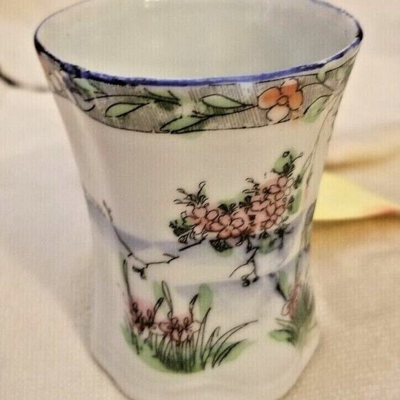 Small Demitasse  Ceramic  Tea Cup with Landscape and Bird - Picture 1 of 6